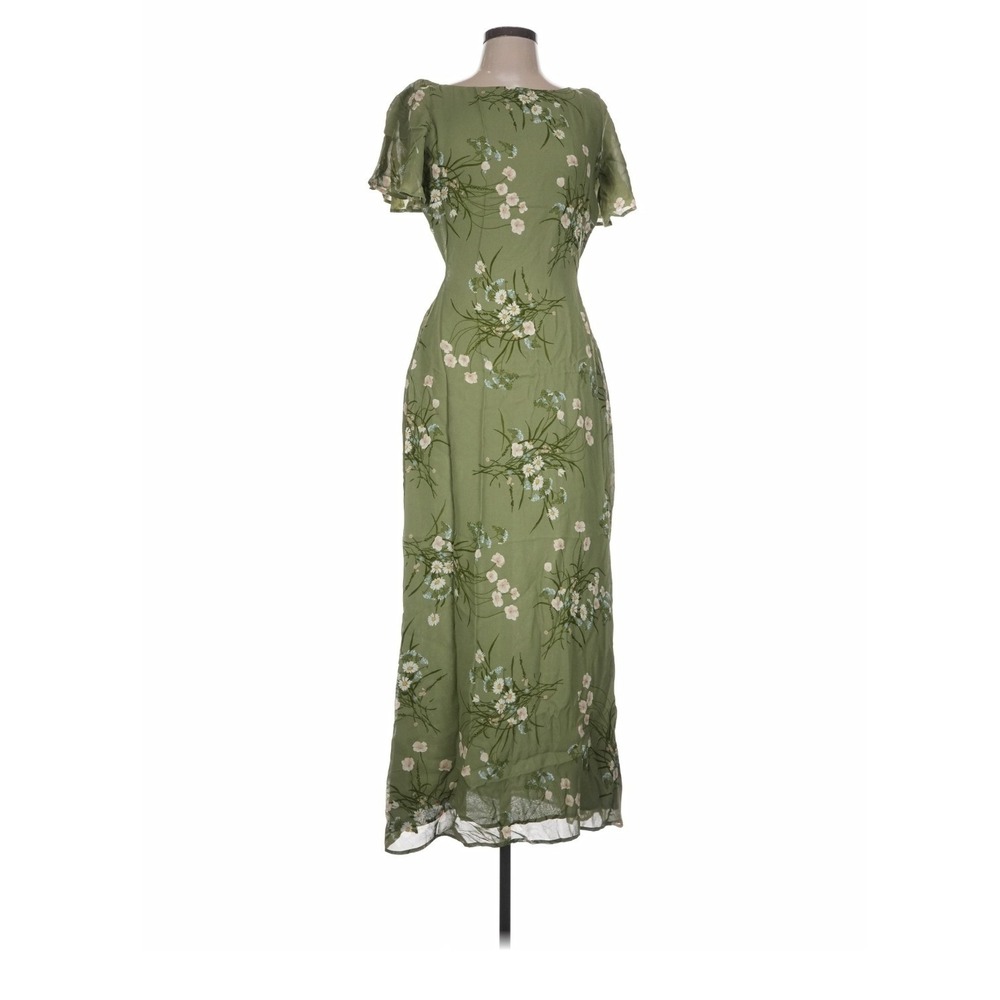 Reformation Coralie Dress 10 Green Floral Bonita Open Back Cowl Maxi Flutter